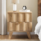 Nightstand, Bedside Table with 2 Drawers and Metal Handles, Sofa Side End Table with Storage for Bedroom, Living Room, Entryway (Natural)