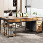Huuger Computer Desk with 6 Drawers, 63 Inch Office Desk with Shelves, Reversible Gaming Desk, Corner Desk with Storage, for Home Office, Study, Living Room, Rustic Brown