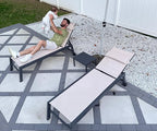 PURPLE LEAF Outdoor Lounge Chair Set of 3 Patio Chaise Pool Lounger Aluminum Frame with Side Table and Wheels for Outside Sunbathing Tanning Recliner Including Pillows Beige