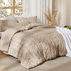 Bedsure Tufted Boho Comforter Set King Size - Khaki Boho Bed Set, GentleSoft™ 3 Pieces Farmhouse Shabby Chic Embroidery Bedding, Gifts for Woman, Soft Jacquard King Comforter for All Seasons