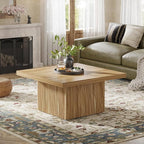 Tribesigns Square Coffee Table, 31.5-Inch Fluted Coffee Table, Mid-Century Modern Living Room Table, Large Cocktail Table for Living Room, Easy Assembly, Oak