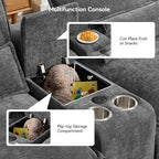 U Shaped Sectional Sofa with Storage Console, Cup Holders & USB Ports, Small Modular Cloud Couch with Deep Seats, Modern Comfy Living Room Sofa for Apartment, Chenille Grey