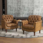 Lumibee Faux Leather Accent Chairs Set of 2, Contemporary Armchairs with Nailhead Trims & Wood Legs for Living Room, Upholstered Comfy Arm Chairs for Office,Bedroom-Camel