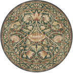 RUGGABLE x Morris & Co Machine Washable Area Rug– Lodden Soft Evergreen & Gold 8 ft Round, Stain-Resistant, Non-Slip– Large Rugs for Living Room, Bedroom, Hallway, Entryway & Office–with Standard Pad