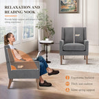 Accent Chairs for Living Room, Mid-Century Wooden Fabric Living Room Chairs, Arm Chair, Side Chairs for Living Room, Bedroom, Reading Nook