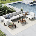 MFSTUDIO 6 Pieces Patio Furniture Set, Outdoor Sectional Metal Frame Patio Conversation Set, Modular Outdoor Couch with Coffee Table&Removable Cushion for Backyard, Garden