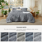 Bedsure Tufted Boho Comforter Set Queen Size - Grey Boho Bed Set, GentleSoft™ 3 Pieces Farmhouse Shabby Chic Embroidery Bedding, Gifts for Woman, Soft Jacquard Queen Comforter for All Seasons