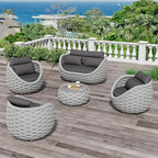 Fully Assembled Patio Furniture Set: 5-Piece Woven Rope Outdoor Conversation Set Cushioned - Modern Metal Deck Loveseat Chair Table Set - Porch Seating for Courtyard Garden Poolside Hotel Resort
