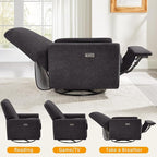 VANOMi Power Swivel Glider Recliner Chair, Electric Nursery Rocker Recliner Chair, USB & Type-C Charger, Charcoal Gray Boucle
