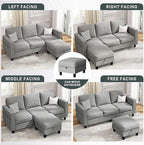 JY QAQA Convertible Sectional Sofa with 3-Seater Sofa, L-Shaped Ottoman Couch with Modern Linen for Apartment, Small Living Room and Small Space (Light Grey)