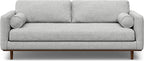 SIMPLIHOME Morrison Mid-Century Modern 89 inch Wide Sofa with Ottoman Set in Mist Grey Woven-Blend Fabric for the Living Room and Family Room