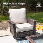 HERA'S HOUSE 3 Pieces Patio Bistro Set, High Back Swivel Wicker Chairs with Rattan Side Table, Outdoor Chairs Set with 5.5" Thick Cushions, Patio Furniture for Bistro Deck Porch Pool, Brown/Beige
