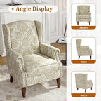 Wingback Accent Chair, High Back Upholstered Armchair, Printed Fabric Wingback Arms Chairs with Wood Legs, Single Sofa Reading Chair for Bedroom Living Room, White