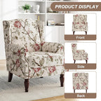 Pia Ricco Set of 2 Floral Accent Chairs, High Back Upholstered Armchairs with Retro Wingback Design, Nailhead Trim & Solid Wood Legs for Living Room Bedroom(Flower Beige)