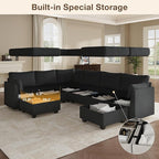 Modular Sectional Sofa Couches, Large Convertible Modular Couches with Storage, 8-Seater Sectional Sofa for Living Room, U Shaped Sectional Couch Sleeper Sofa with Chaise (Black, 8 Seats)