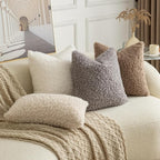 Pack of 2 Curly Teddy Wool Faux Fur Throw Pillow Covers Fuzzy Accent Soft Sherpa Pillowcases Sheepskin Fleece Decorative Cushion Case for Sofa Couch Living Room 26x26 Inch Light Grey
