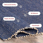 nuLOOM 6x9 Elfriede Jute & Cotton Hand Woven Area Rug, Blue, Solid Rustic Farmhouse Style, Weaved Design, Natural Fiber, For Bedroom, Living Room, Dining Room, Hallway, Office, Entryway