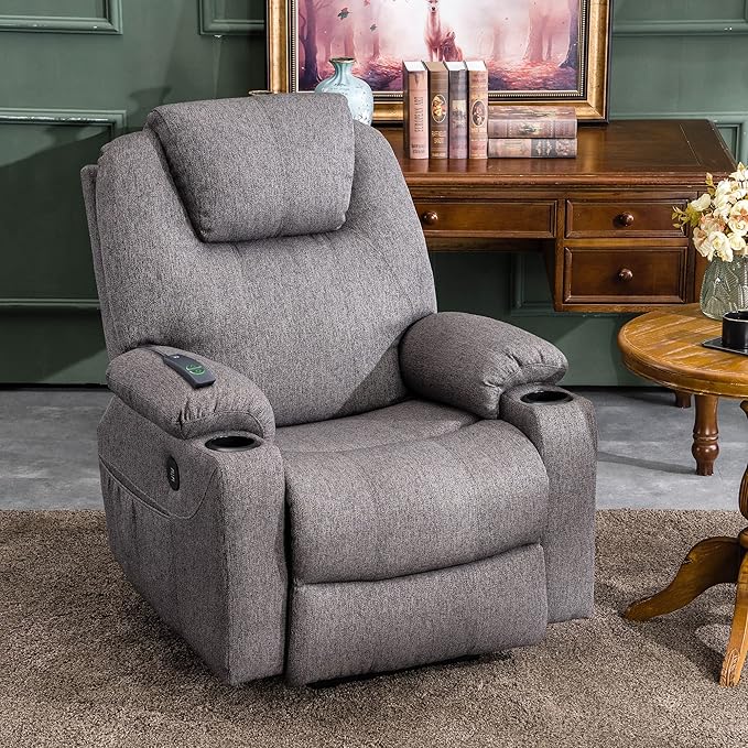 MCombo Power Lift Recliner Chair for Elderly, Lift Chair with Heat and Massage, FSC Certified, USB&Type C Ports, Cup Holders, Fabric 7040 (Medium, Gray)