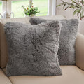 Cheer Collection Throw Pillows for Couch and Bed, Soft Shaggy Throw Pillows with Inserts Included, Cozy Long Hair Faux Fur Pillows - Set of 2-20" x 20" - Silver Gray