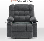 MCombo Dual Motor Power Lift Recliner Chair with Massage and Dual Heating for Elderly, Lay-Flat for Sleeping, Extra Wide for Big and Tall, Fabric R7070 (Dark Grey)