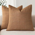 Foindtower Set of 2 Decorative Linen Check Throw Pillow Covers Neutral Farmhouse Vintage Cushion Covers Modern Boho Home Decor for Sofa Chair Couch Bedroom Living Room,22×22 Inch,Brick
