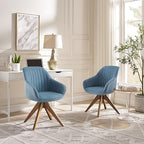 Zouron Mid Century Modern Swivel Accent Chair, Vanity Chair with Wooden Legs, Upholstered Arm Chair No Wheels, Accent Side Chair for Small Space Home Office Living Room Bedroom, Azure