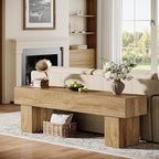 Tribesigns 63“ Extra Long Dining Bench, Farmhouse Wooden Entryway Bench, Indoor End of Bed Bench for Bedroom, Living Room, Dining Room, Hallway, Light Brown