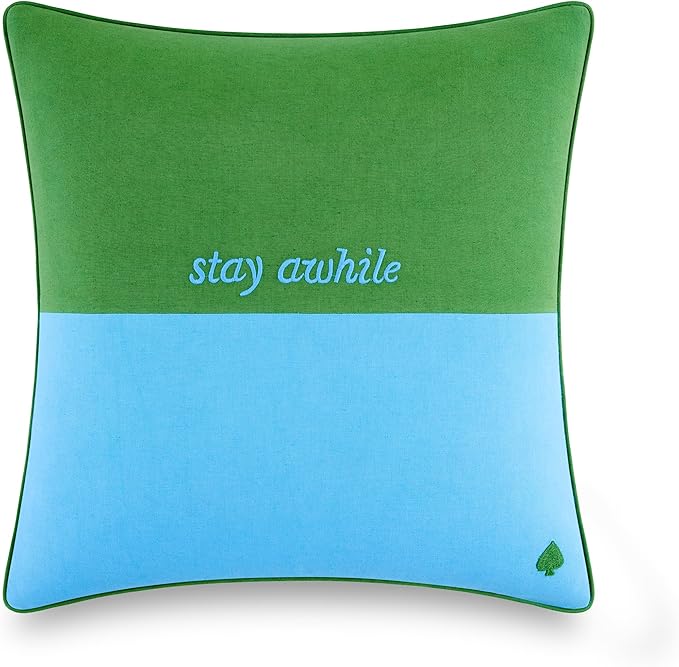 Kate Spade New York Pull Up A Chair Reversible Decorative Pillow, 20" x 20" Throw Pillow for Bed or Sofa, Cotton and Linen Cover, Blue and Green, 20 x 20