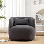 KINWELL 34" Wide Boucle Swivel Barrel Chair, No Assembly Round Upholstered Armchair Accent Chair Single Sofa Chair with Toss Pillow for Living Room and Bedroom, Dark Grey