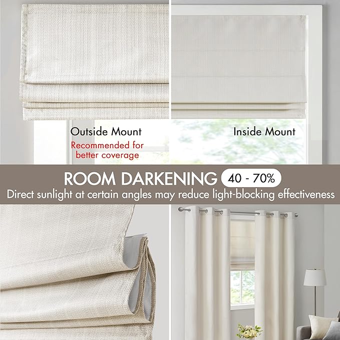 Madison Park Galen Cordless Roman Shade, 29"W x 64"H, Sheen Ivory – Room Darkening, Thermal Insulated, Energy Efficient Window Blind with Subtle Sheen Basketweave Fabric for Privacy