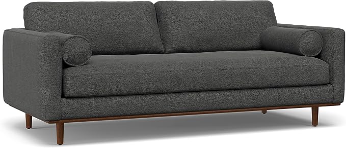 SIMPLIHOME Morrison Mid-Century Modern 89 inch Wide Sofa with Ottoman Set in Charcoal Grey Tightly Woven Performance Fabric for the Living Room and Family Room