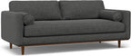 SIMPLIHOME Morrison 89-inch Wide Sofa in Charcoal Grey Woven-Blend Fabric, Handcrafted Mid-Century Modern Couch for Living Room or Family Room, Single Bench Cushion, Bolster Pillows