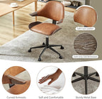 Art Leon Mid Century Desk Chair - Faux Leather Upholstered Swivel Desk Chair, Office Chair with Wheels, Adjustable Height Task Chair with Metal Base, Dark Gray Oak Bentwood, Brown