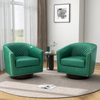 Pia Ricco Faux Leather Swivel Barrel Accent Chairs, 360° Swivel Round Single Sofa Chair, Comfy Upholstered Club Armchair with Nailhead Trim for Living Room/Reading Room/Bedroom, Green