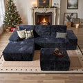 114" Glitter Cloud Sectional Couch with L-Shape Chaise & Ottoman, Modern Boneless Couches for Living Room, Fluffy Tufted Deep Seat Modular Sofa No Assembly (Blue Sparkly Velvet,Left Facing)