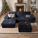 114" Glitter Cloud Sectional Couch with L-Shape Chaise & Ottoman, Modern Boneless Couches for Living Room, Fluffy Tufted Deep Seat Modular Sofa No Assembly (Blue Sparkly Velvet,Left Facing)