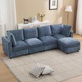 4-Seater Modular Sectional Cloud Sofa with Ottoman, Convertible L-Shaped Couch for Living Room, Modern Deep Seat Modular Sofa, Chenille Blue