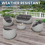 Aluminum Outdoor Patio Couch Set: 5 Pieces Woven Rope Porch Furniture Sofa Set Cushioned - Metal Modern Deck Conversation Set - All Weather Assembled Courtyard Seating for Backyard Pool Hotel