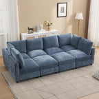 Modular Sectional Cloud Sofa Bed, 8-Seater Convertible Sofa Couch with Ottoman, Modern Deep Seat Sleeper Sofa for Living Room, Chenille Blue