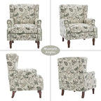 Lumibee Wingback Accent Chair,High Back Floral Armchairs in Fabric,Comfy Upholstered Reading Single Sofa Chair with Solid Wood Legs for Living Room,Bedroom,Office-Plants Beige