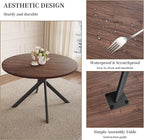 45.3 Inch Modern Round Dining Table for 4, Space-Saving Dinette with Carbon Steel Legs for Home Kitchen Apartment(Dark Walnut Table)