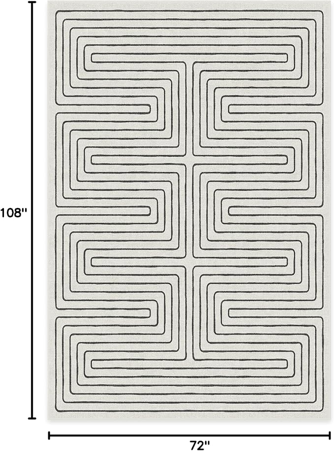 RUGGABLE x Jonathan Adler Machine Washable Modern Area Rug – Labyrinth Black/Ivory 6x9, Stain-Resistant, Non-Slip – Medium Rugs for Living Room, Bedroom, Hallway, Entryway & Office–with Standard Pad