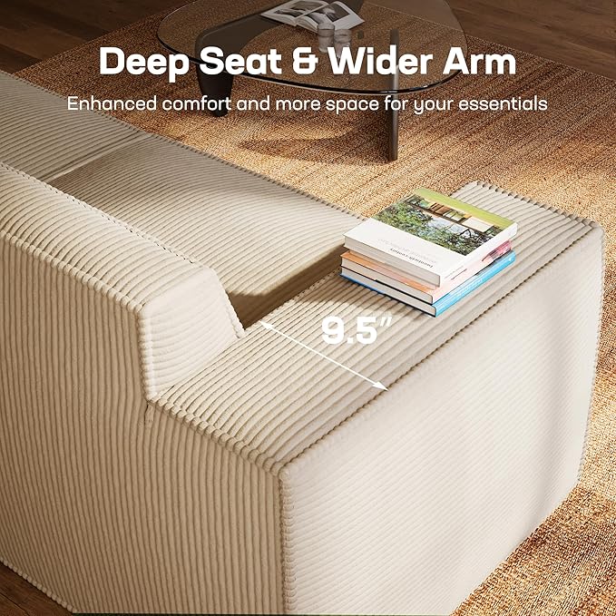 Marsail Modular Sectional Sofa, 80" L-Shaped Modular Sectional Couch with Deep Seat, Freely Combinable Sectional Clound Sofa for Living Room, No Assembly, Plush Corduroy Fabric, Beige