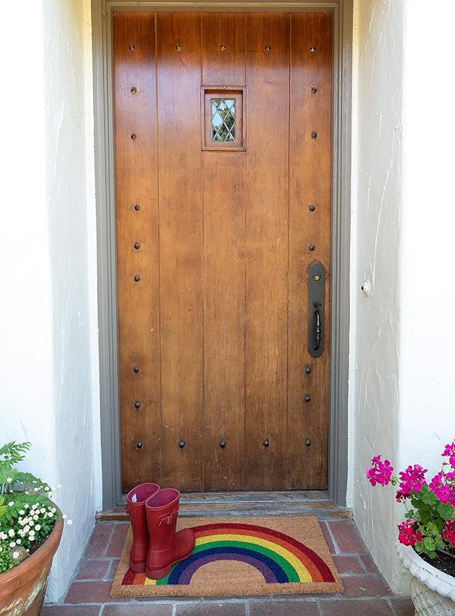 KAF Home New Coir Doormat, Heavy-Duty, Weather Resistant, Non-Slip PVC Backing, Indoor and Outdoor Use, Rainbow