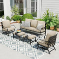 Sophia & William Patio Furniture Sets 5 Seats Outdoor Metal Conversation Sets 5 Pcs with 2 x Cushioned Swivel Sofa Chairs,1 x 3-Seat Sofa,2 x Ottomans for Coffee Lawn Backyard Poolside Beige