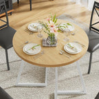 VECELO 35" Round Dining Table for 4, Wood-Grain Tabletop & Heavy-Duty Steel Frame, for Kitchen, Living Room, Easy Assembly, Natural & White