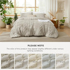 Bedsure Tufted Boho Comforter Set Full Size - Linen Boho Bed Set, GentleSoft™ 3 Pieces Farmhouse Shabby Chic Embroidery Bedding, Gifts for Woman, Soft Jacquard Full Comforter for All Seasons