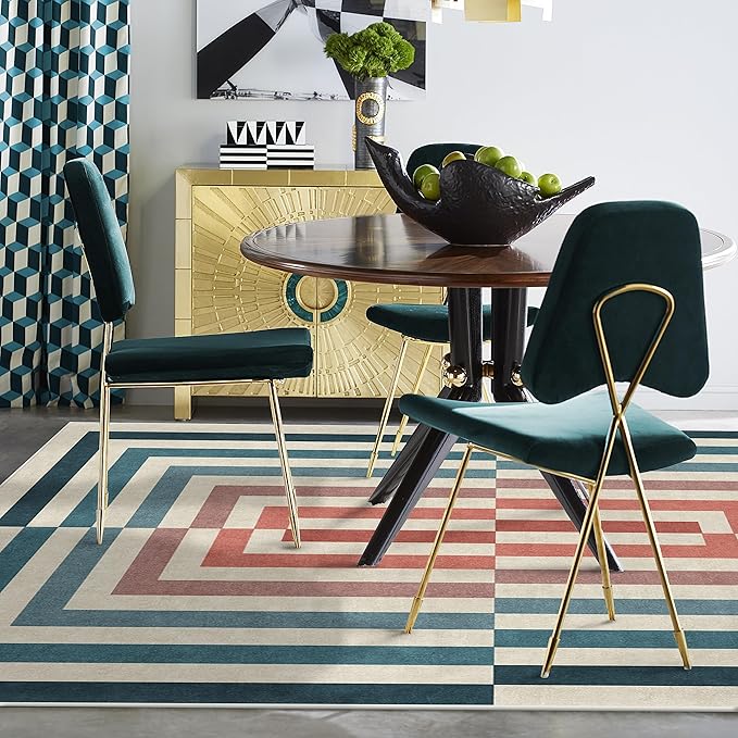 RUGGABLE x Jonathan Adler Washable Modern Area Rug – Op Art Teal 5x7, Stain-Resistant, Non-Slip – Medium Machine Washable Rugs for Living Room, Bedroom, Hallway, Entryway & Office–with Cushioned Pad