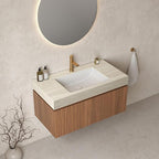 Bathroom Vanity with Sink 36 Inch, Floating Bathroom Vanity Sink Cabinet with Drawer and Door, Undermount Sink & Travertine-Pattern Sintered Stone Top, Pre-Assembled, Espresso