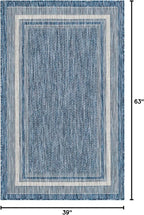 Unique Loom Outdoor Border Collection Area Rug - Soft Border (3' 3" x 5' 3" Rectangle, Blue/ Ivory)